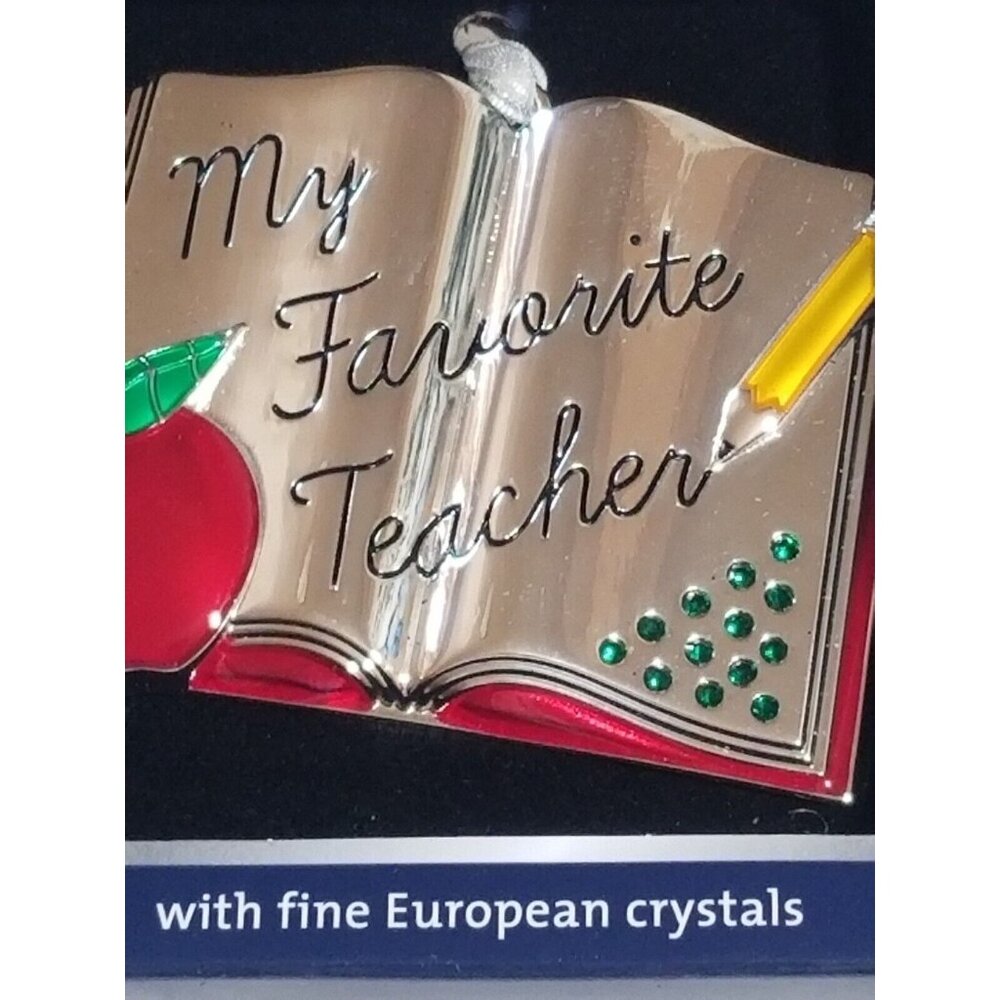 Regent Square Christmas Ornament My‎ Favorite Teacher Book Apple Crystals